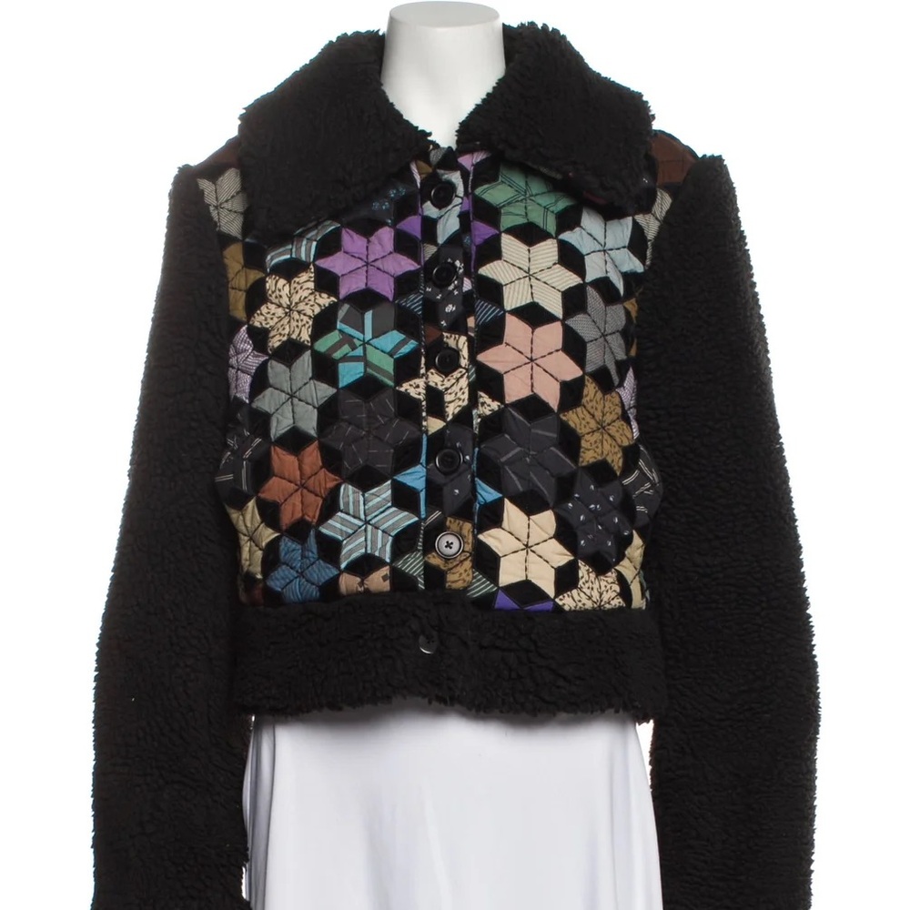 Sea New York Black Shearling Jacket with Multicolor Patchwork